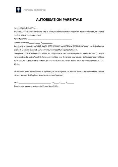 Exemple D Autorisation Parentale Pour Un Mineur Doc Pdf Page 1 Sur 1