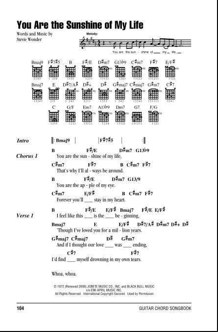 C f and i hung my head and cried. You Are The Sunshine Of My Life - Guitar Chords/Lyrics ...