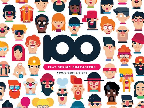 100 Flat Design Characters Illustration Pack By Gigantic