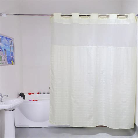 Dobby Polyester Water Repellent Hotel Hookless Shower Curtain With