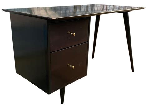 Midcentury Paul Mccobb 1560 Double Drawer Desk Black Lacquer Finish Brass At 1stdibs
