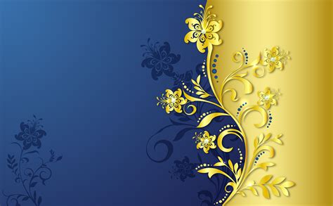 Cool Blue And Gold Floral Wallpaper 2023