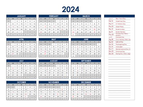 Canada Public Holidays 2024 - Elke Nicoli