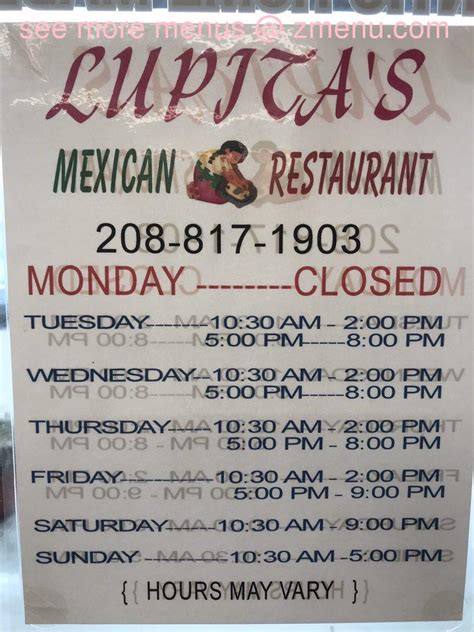 menu at lupitas mexican restaurant emmett