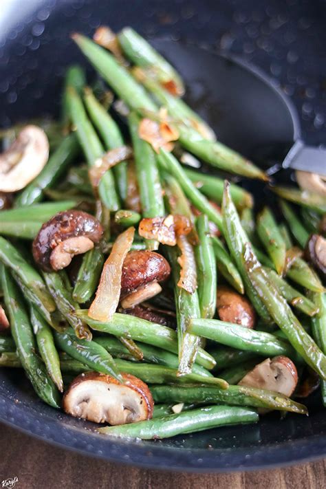 Once softened up, the green beans are added to the cooked shallots and mushrooms. Green Bean Mushroom Saute | Karyl's Kulinary Krusade