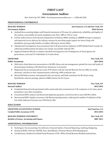 Government Auditor Resume Examples For 2024 Resume Worded