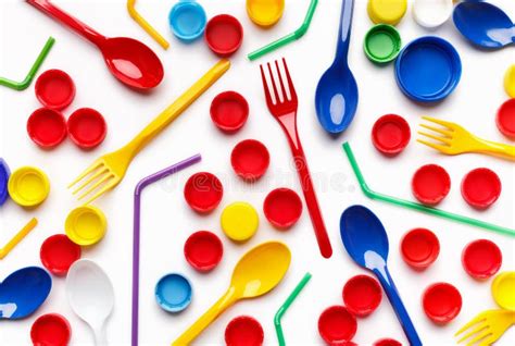 Colored Single Use Plastic And Other Plastic Items Stock Photo Image