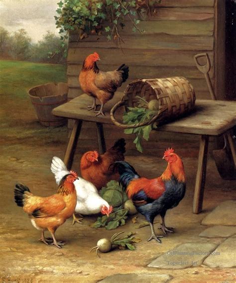 Paintings Of 5 Poultry In A Barnyard Farm Animals Edgar Hunt Art For
