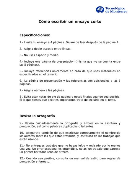 Guía Para La Redacción De Ensayos Cortos Cómo Escribir Un Ensayo