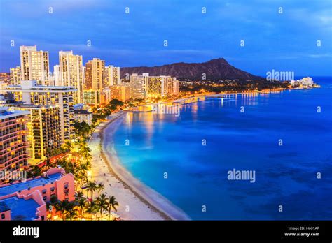 Honolulu Hawaii Skyline On The Waikiki Beach Stock Photo Alamy