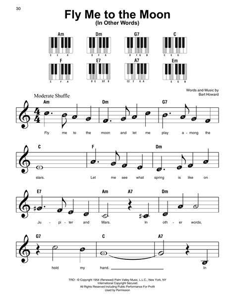 Fly Me To The Moon In Other Words Super Easy Piano Sheet Music