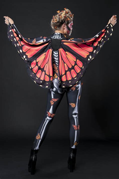 Lady Butterfly Skeleton Halloween Full Body Catsuit Costume For Women