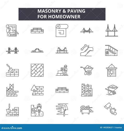 Masonry Line Icons Signs Vector Set Outline Illustration Concept