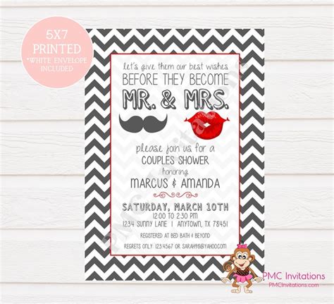 custom printed mr and mrs couples shower invitation gray and etsy