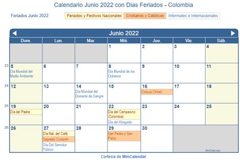 Calendario Junio 2022 Para Imprimir Colombia