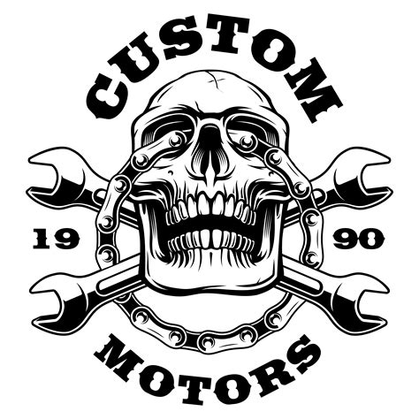 Skull With Chain Of Motorcycle And Wrenches 539276 Vector Art At Vecteezy