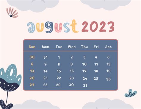 August 2023 Calendar Template Free Download Speedy Template