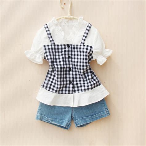 new arrival ruffle sleeve shirts for teenage girls cotton fake 2 pieces plaid blouses summer