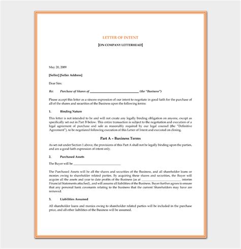 Commercial Letter Of Intent Template