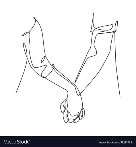 One Line Drawing Two Adult Hands Holding Each Vector Image