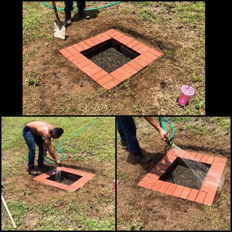 Approximately 48 square approximately 24 inside square approximately 16 high. DIY fire pit! Dig a square hole, making sure edges are and bottom are packed tight and level ...