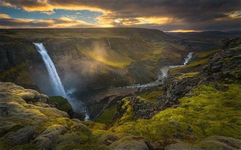 Nature Landscape Waterfall Canyon River Sunset Clouds Mist