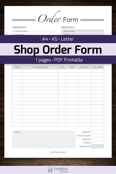 Printable Order Form Template Custom Order Forms Small Etsy