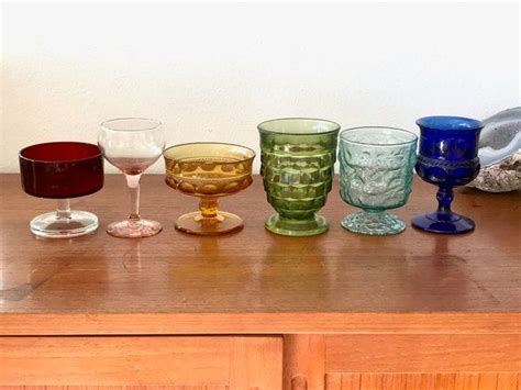Rainbow Glass Goblet Set Of 6 Vintage Colored Glass Set Etsy Rainbow Glass Glassware