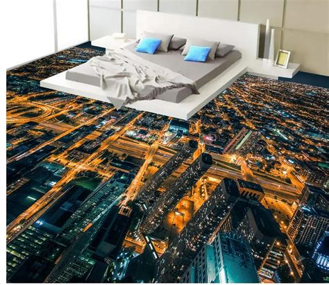 3d Pvc Wallpaper Bustling Urban Night View 3d Floor 3d Floor Painting