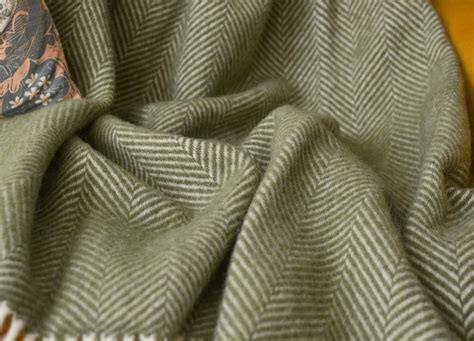 Xl Olive Green Herringbone Throw The British Blanket Company