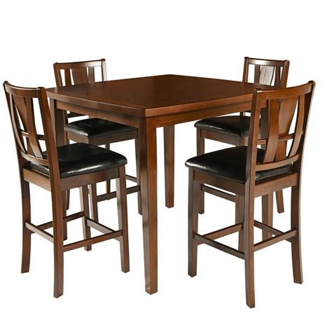 Wooden 5 Piece Counter Height Dining Set Brown And Black Benzara