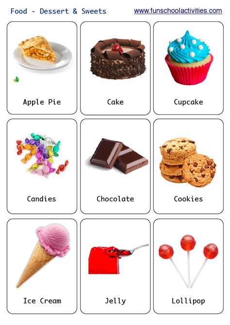 Printable Desserts And Sweets Flashcards Food Flashcards Flashcards