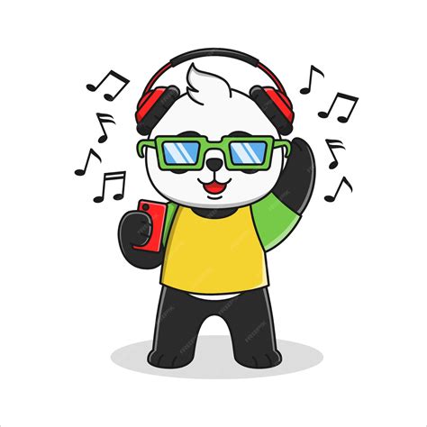 Premium Vector Cute Cartoon Panda Listening To Music Illustration