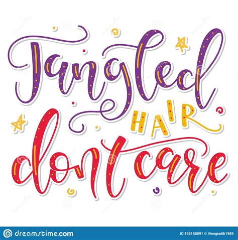 tangled hair dont care vector illustration with colored text about mat of hair multicolored