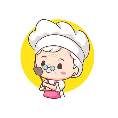 Premium Vector Cute Grandmother Chef Cartoon Grandma Cooking Logo