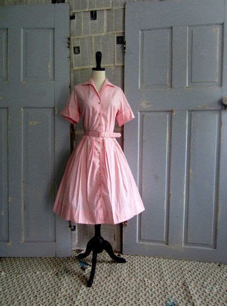 1950s Pink Shirt Waist Dress With Full Skirt 6800 1950s Dress 50s