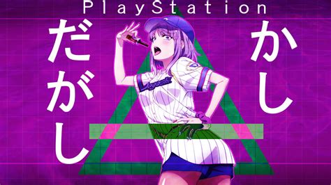 Vaporwave Anime Girls Anime Open Mouth Baseball Cap Purple Hair
