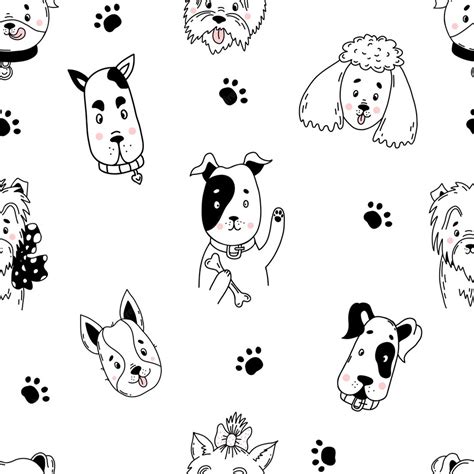 Premium Vector Linear Seamless Pattern With Cute Dogs Of Different