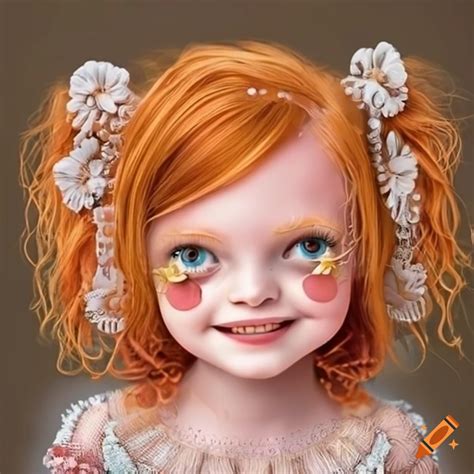 Cute And Smiling Ginger Haired Dressed Girls Illustration