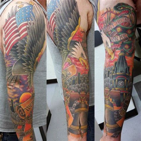 Liberty Bell With Bald Eagle Patriotic American Sleeve Tattoos For Men Tatoo Henna Tatoo Art I