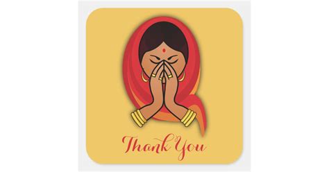 Hindu Woman In Namaste Pose Thank You Square Sticker Zazzle