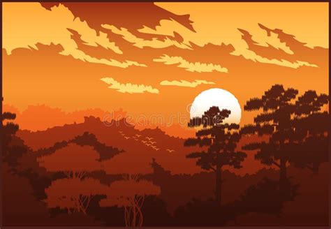 Beautiful Forest At Sunset Stock Vector Illustration Of Trip 101834261