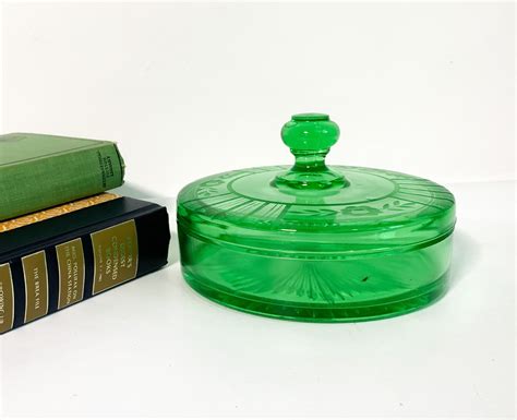 Vintage Candy Dish Green Glass Candy Dish Glass Candy Dish With Lid Pine Green Candy Dish