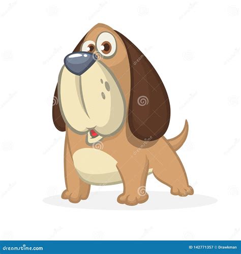 Cute Basset Hound Dog Cartoon Vector Illustration Isolated On White