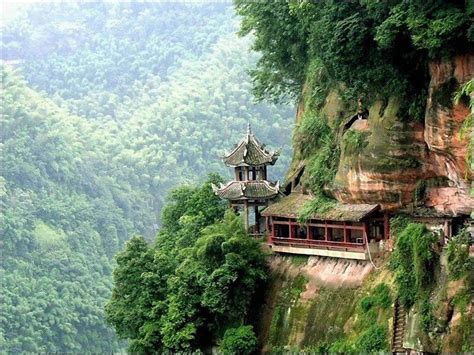 Mountain Temple Forest Trees Chinese Amazing Landscapes