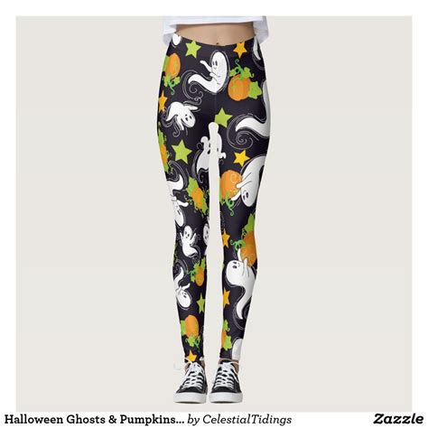Halloween Ghosts And Pumpkins On Black Leggings Halloween Leggings Leggings Fashion Halloween