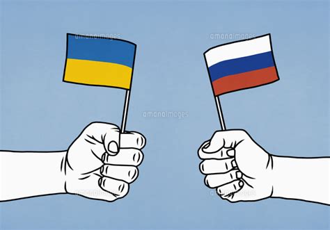Fists Clenching Flags Of Ukraine And Russia 11016046510 の写真素材・イラスト素材