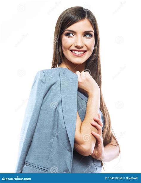 Portrait Of Happy Young Business Woman White Background Isolate Stock