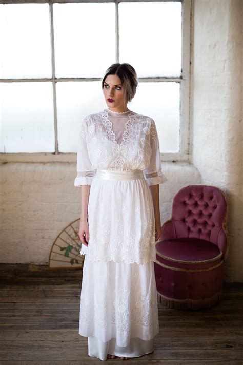 Antique Lace Wedding Dress Edwardian Bridal Gown White Etsy