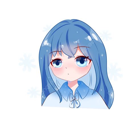 Floco De Neve Frio Inverno Azul Cabelo Longo Mão Desenhada Anime Menina